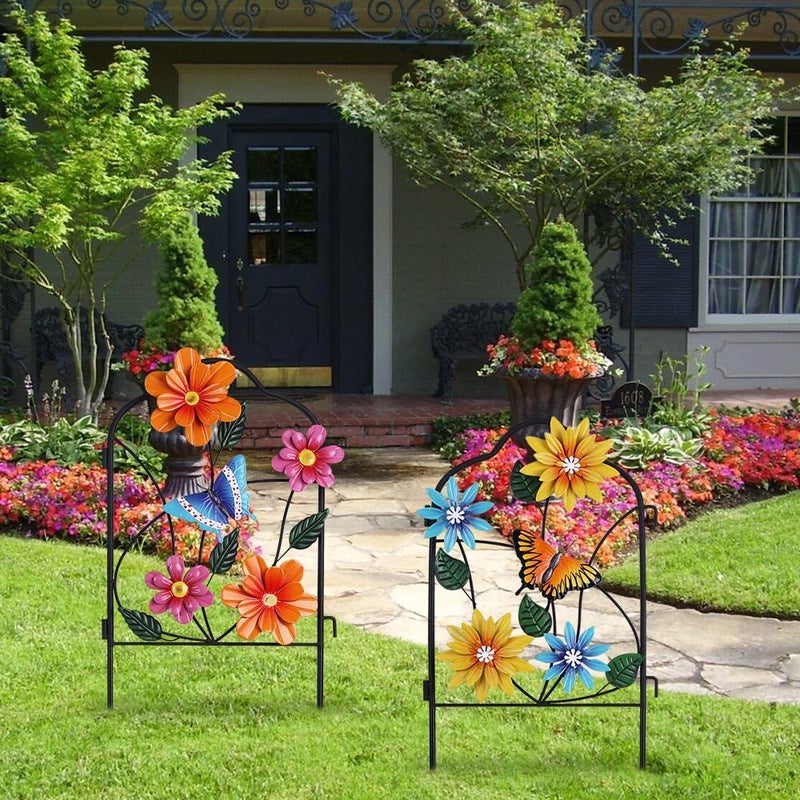 hogardeck Garden Decor for Outside, Set of 2 Metal Fence Decorative Garden Stakes with Flowers for Spring Decor, Yard Signs for Outdoor Patio Lawn Backyard Porch Decorations - Image 4